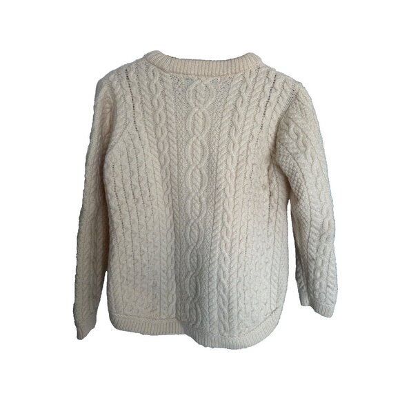 Aran Mor Ireland 100% Merino Wool Cream Cableknit Women's Sweater M - Picture 2 of 6